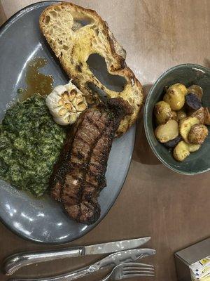 NY Steak with Spinach and potatoes