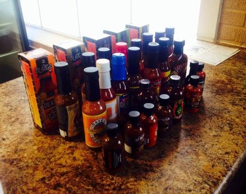 Counter full of sauces