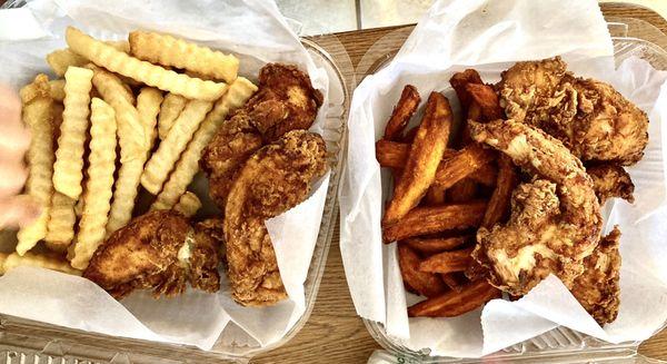 Love Shack -- chicken & crinkle fries, and chicken & sweet potato fries