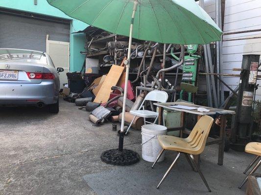 Gnarly collection of used Cats Waiting area w/ kid sized chairs- adds touch