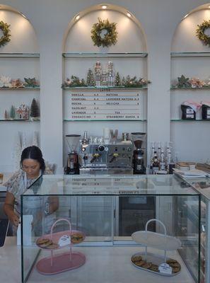 Cookies on display and beverages menu