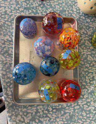 Glass ornaments and paper weights my group made. A good team bonding event, highly recommend!