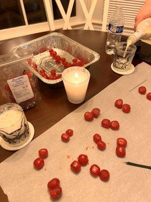 Cherries on wire for Christmas tree