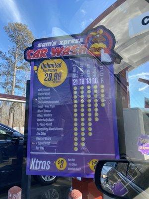 Prices for wash