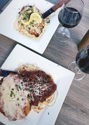 Chicken Piccata (top) and Chicken Parmigiana (bottom)