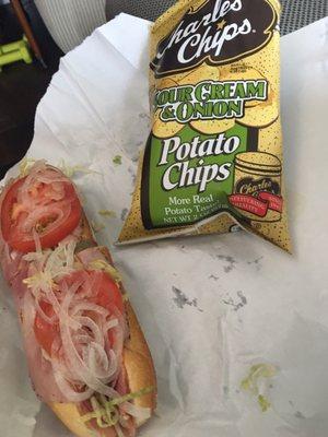 6 inch Italian hoagie. Sour Cream &a Onion Charles Chips.