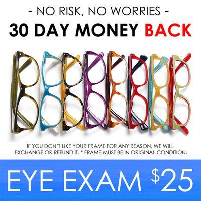 EYE EXAM FOR EYEGLASSES $25.