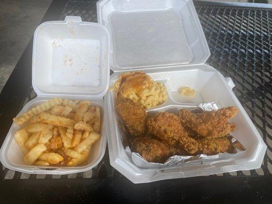 Fried chicken wings and fries