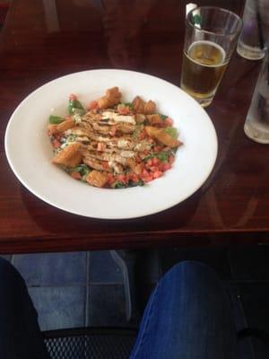 Chicken Caesar Salad and a Budweiser on the patio - both on special on Wednesday afternoon.