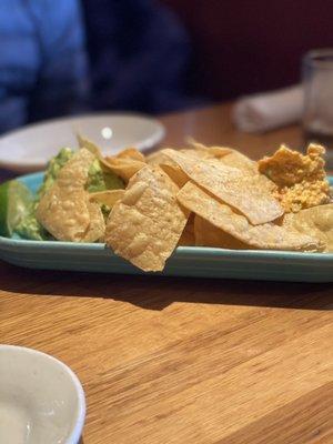 Appetizer:  Dip duo, jalapeño queso and guacamole with tortillas