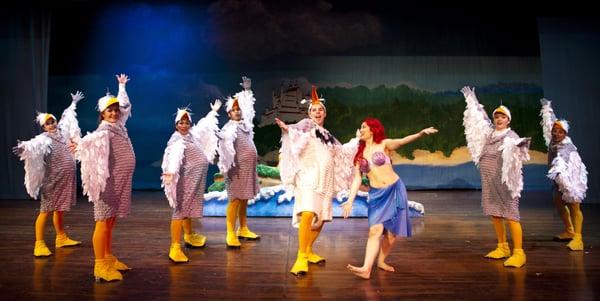 Scuttle & Ariel, played by Daniel Patrick Hogan & Crystal Sharadin, in our Feb. 2016 Moonlight Broadway production of "The Little Mermaid".