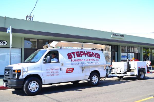 Towing the Hydro Sewer Jetter. Sewer and drain cleaning.