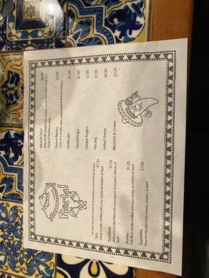 kids menu