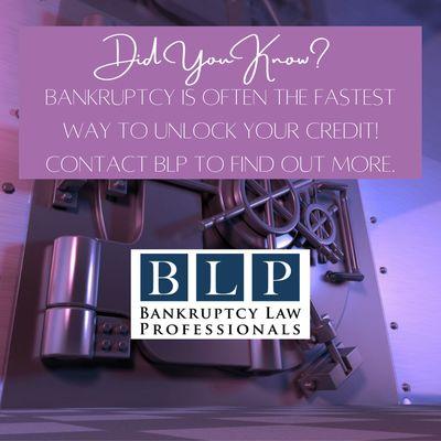 Eliminate your debt and start rebuilding your credit within months with a bankruptcy. Let BLP show you how!