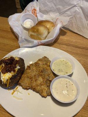 Lunch chicken fried steak and loaded potato