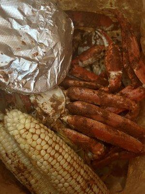 Snow crab legs, corn