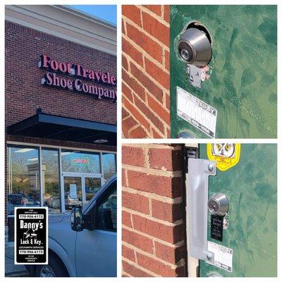 Lock change and guard install at The Foot Traveler by
Danny's Lock & Key 
770-906-6172
www.dannyslockandkey.com