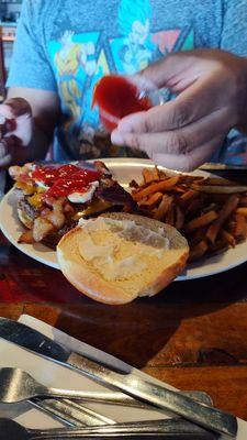 Bacon burger! He said it was delicious!