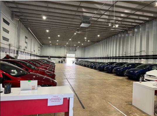 Tesla delivery center at the back of showroom