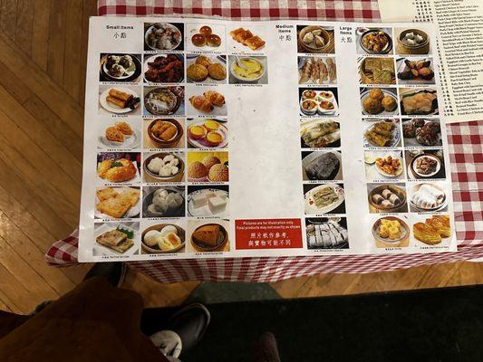 Dim sum menu