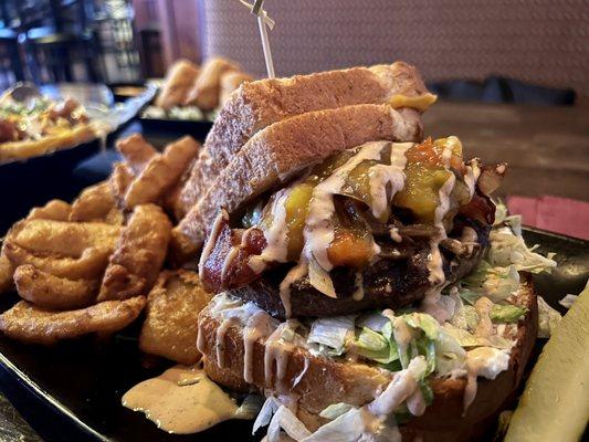 Habanero Jelly Burger with Grilled Cheese for a bun