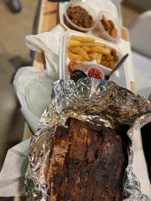 Ribs, BBQ Beans, Fried Okra & Fries