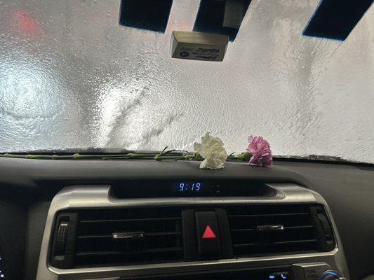 Flowers from the car wash?  If it's possible, I love Foam and wash even more!