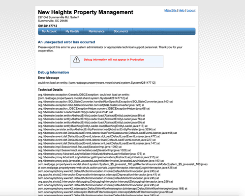 Tenant Portal - seen this error more than once when I've really need to access the portal for info or make a rent payment.