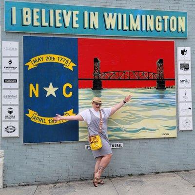 Miranda C. on Yelp with the I Believe In Wilmington mural!