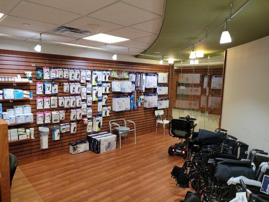 Over the counter braces, compression socks, bath safety equipment, wound care supplies, and more are available.