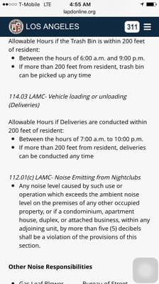 RECOLOGY CONSTANTLY AND CONSISTANLY BREAKING NOISE OBEDIENCE 113.01 LAMC- Rubbish and Garbage Collection 6am-9pm