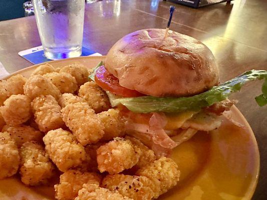 Chicken Bacon Ranch Sandwich - with a grilled chicken breast & tots