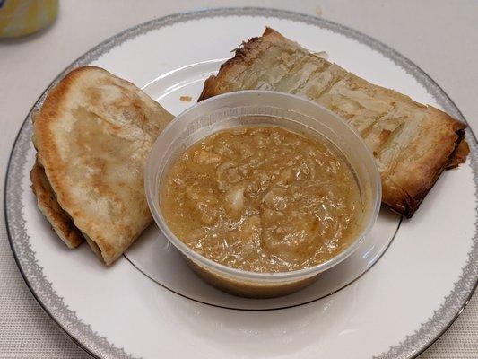 White bean chicken chili, spinach & cheese pie in the back - yum!