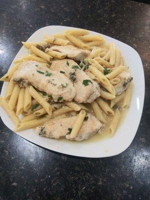 Chicken Piccatta with penne pasta