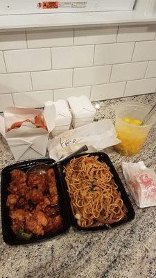 sweet & sour chicken, general tso's chicken, pork lo mein, large egg drop soup. free crab rangoon