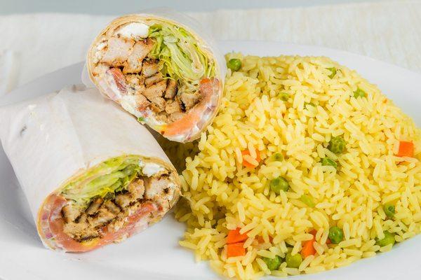 Grilled Chicken Greek Salad Wrap with Rice