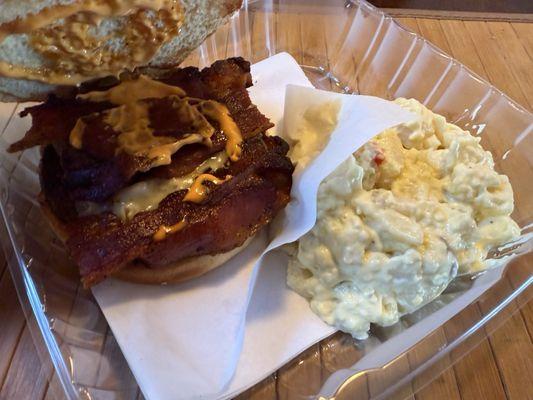 Wildfire Spicy Burger with Potato Salad