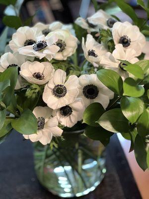 White Anemones + Ruscus from Clementine