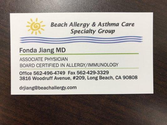 Fonda Jiang, MD  Board Certified Allergist