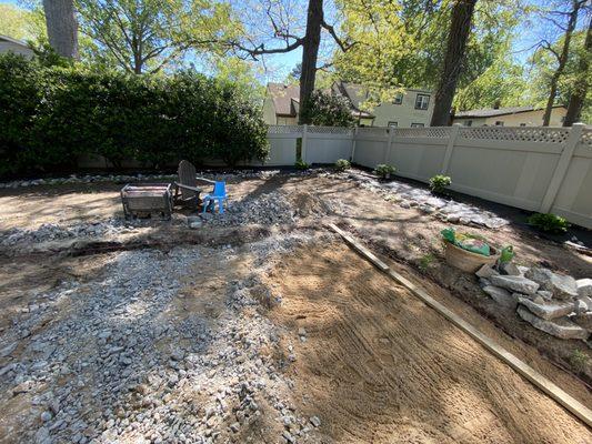 no mulch ever put in 3 plants put in and this is the extent of the planting in backyard he did.