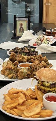 Buffalo burger, fried kale, brussel sprout with honey.