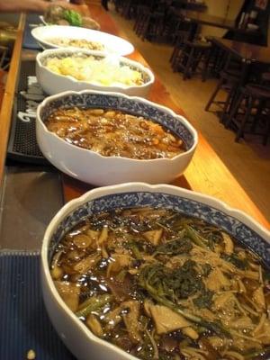 Daily Dinner Specials! Chrysanthemum with mushrooms (front) and simmered potatoes and variety meats (back)