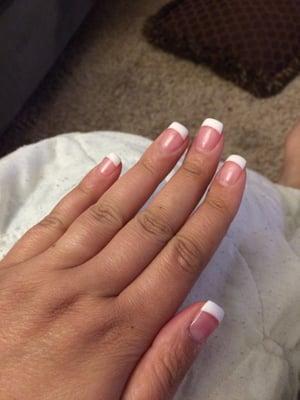 Got solar pink and white nails here. Did a great job.