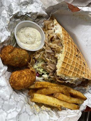 German Doner Kebab with Mixed  Jalapeno poppers Curry fries  Garlic sauce