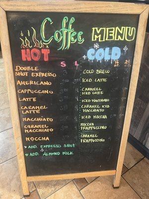 Coffee menu