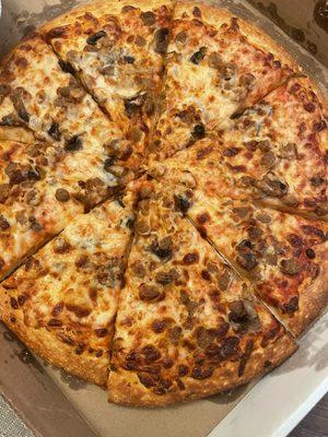 Sausage and mushroom pizza