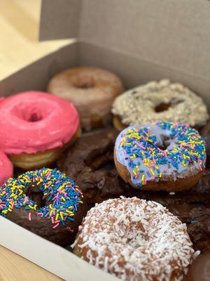 An assortment of yeast raised and old-fashioned donuts