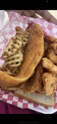 Fried Fish fried shrimp and waffle fries