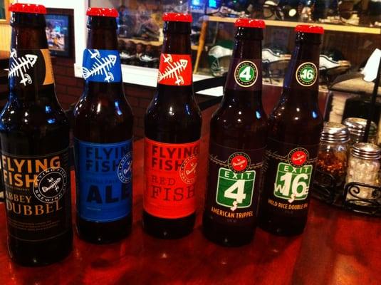 We sell most of the Flying Fish beers in single bottles for eat in