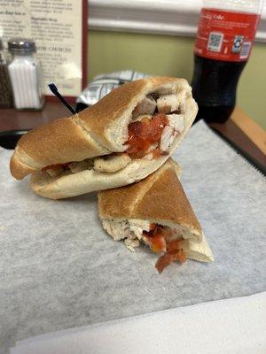 Altered Basil Chicken sub (sans carmelized onions, provolone cheese, and Basil mayo--comes w/chips)